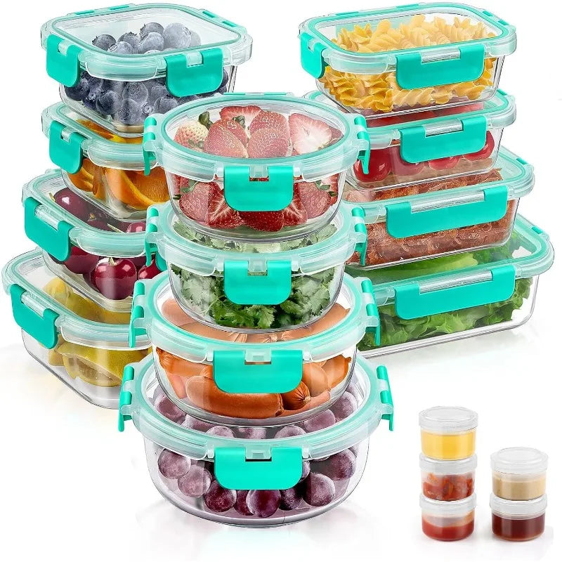 34pcs Glass Food Storage Containers with Lids Set (17 Containers & 17 Lids)