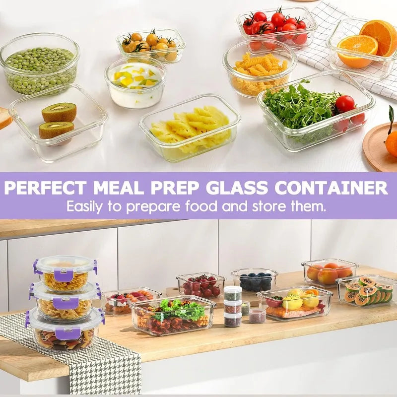 34pcs Glass Food Storage Containers with Lids Set (17 Containers & 17 Lids)