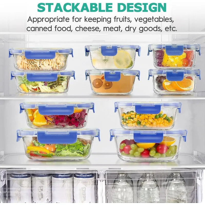 34pcs Glass Food Storage Containers with Lids Set (17 Containers & 17 Lids)