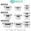 34pcs Glass Food Storage Containers with Lids Set, Airtight Glass Meal Prep Containers (17 Containers & 17 Lids), Leak Proof