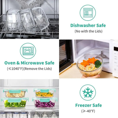 34pcs Glass Food Storage Containers with Lids Set, Airtight Glass Meal Prep Containers (17 Containers & 17 Lids), Leak Proof