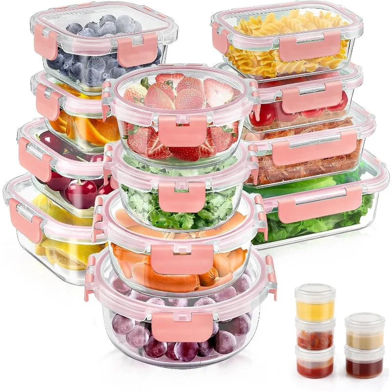 34pcs Glass Food Storage Containers with Lids Set (17 Containers & 17 Lids)
