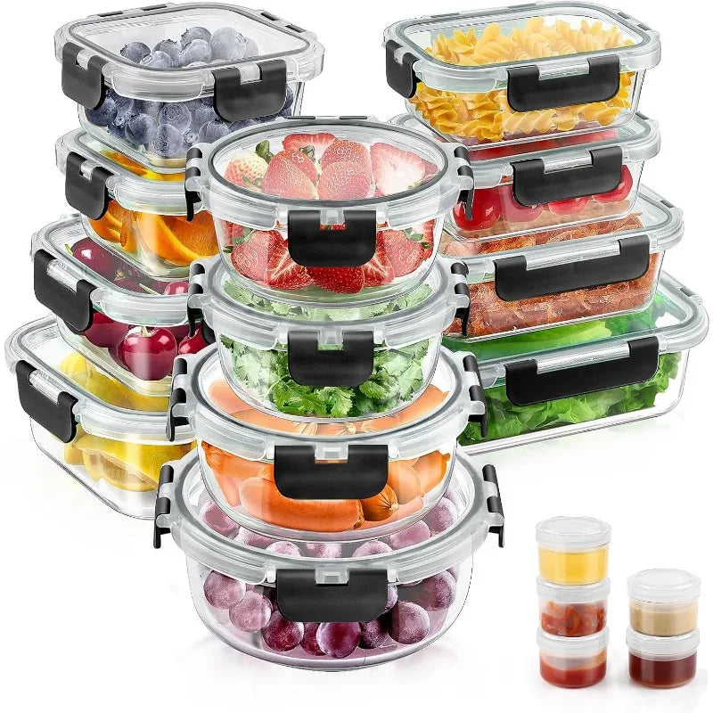 34pcs Glass Food Storage Containers with Lids Set (17 Containers & 17 Lids)