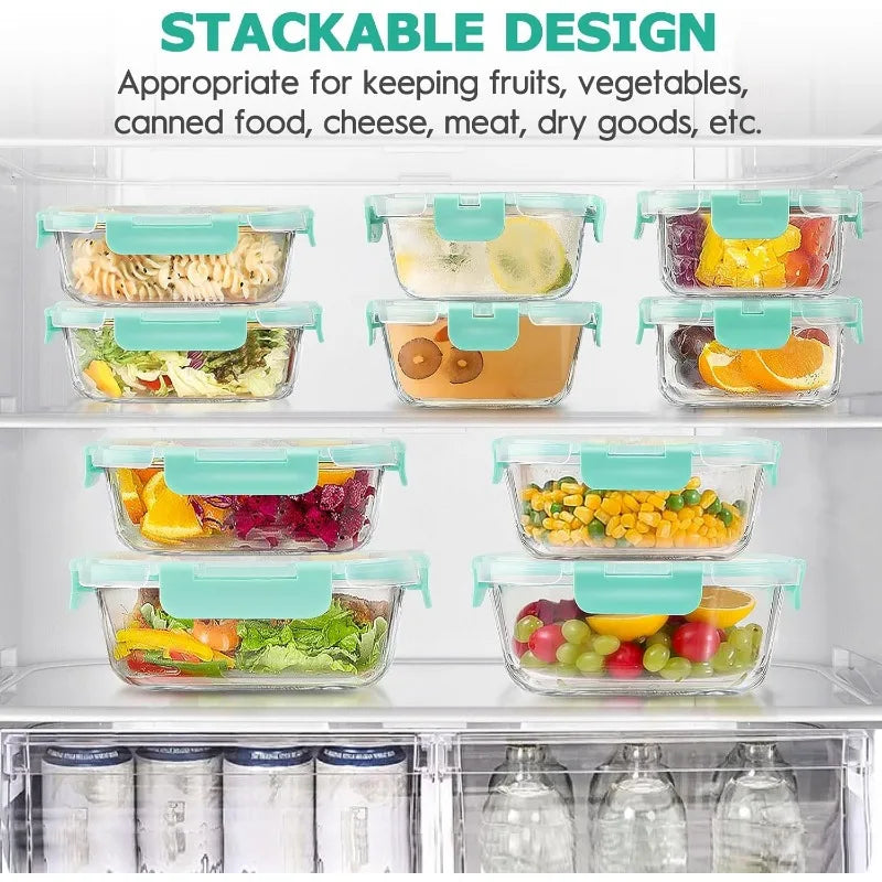 34pcs Glass Food Storage Containers with Lids Set (17 Containers & 17 Lids)