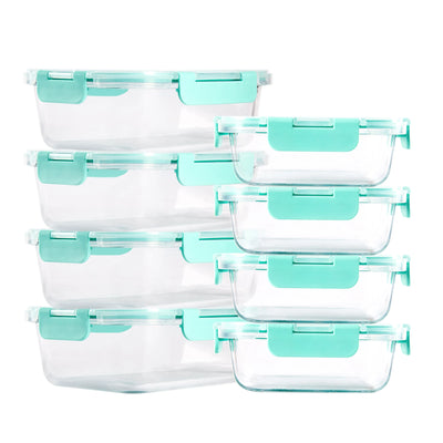 8-Piece Glass Food Storage Containers Set, BPA-Free, Leakproof, Microwave & Oven Safe, 6 Sizes, Borosilicate Glass Lock Lid