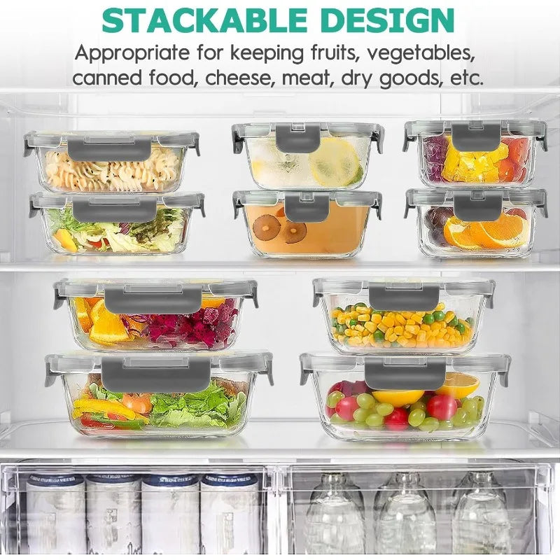 34pcs Glass Food Storage Containers with Lids Set (17 Containers & 17 Lids)