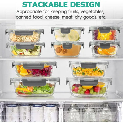 34pcs Glass Food Storage Containers with Lids Set, Airtight Glass Meal Prep Containers (17 Containers & 17 Lids), Leak Proof