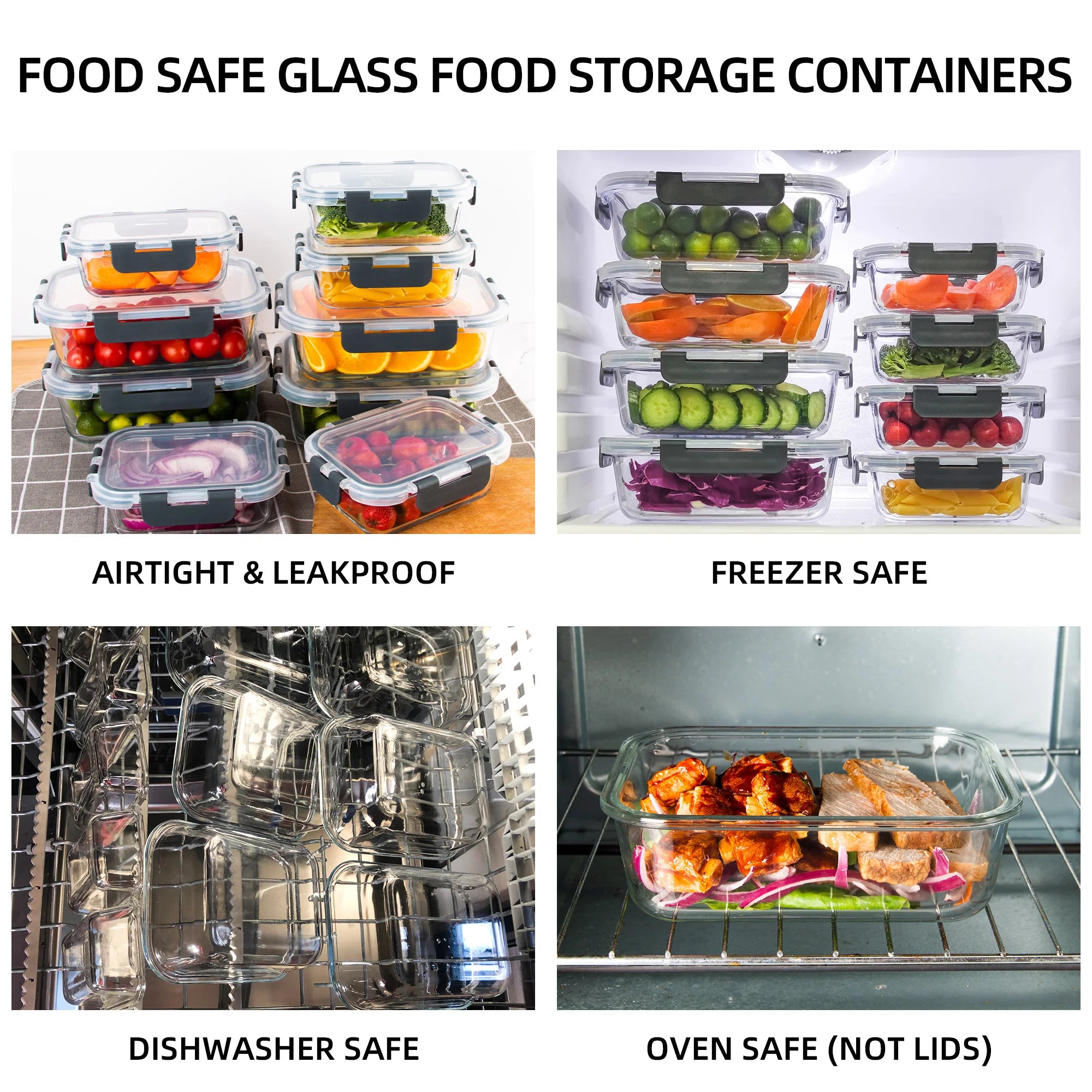 8-Piece Glass Food Storage Containers Set, 6 Sizes