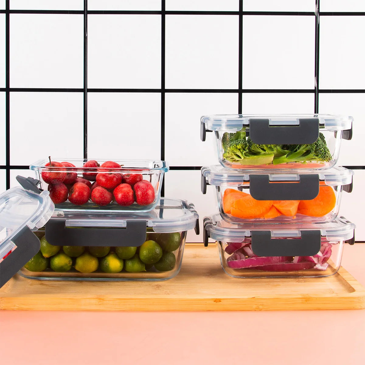 8-Piece Glass Food Storage Containers Set, 6 Sizes