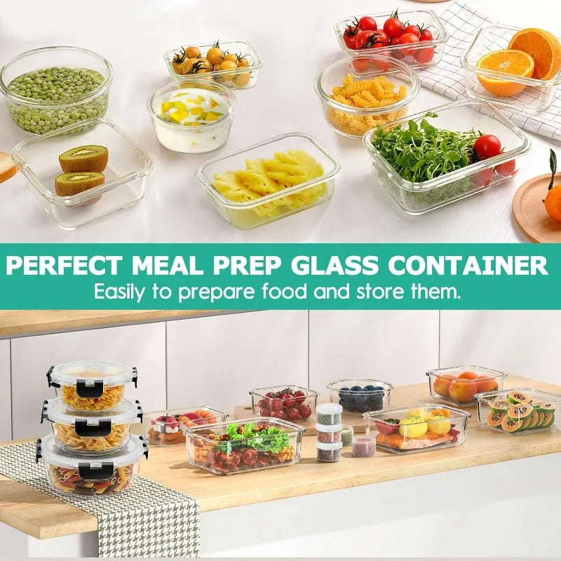 34pcs Glass Food Storage Containers with Lids Set (17 Containers & 17 Lids)