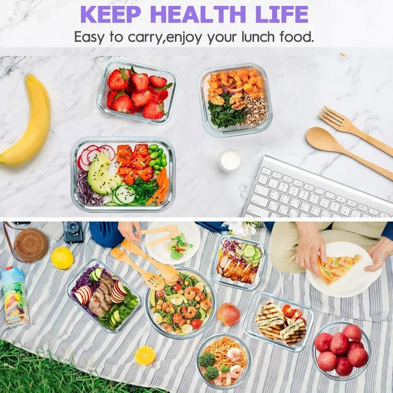 34pcs Glass Food Storage Containers with Lids Set (17 Containers & 17 Lids)