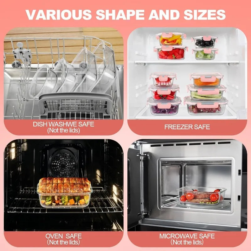 12 Pack Glass Food Storage Containers with Lids