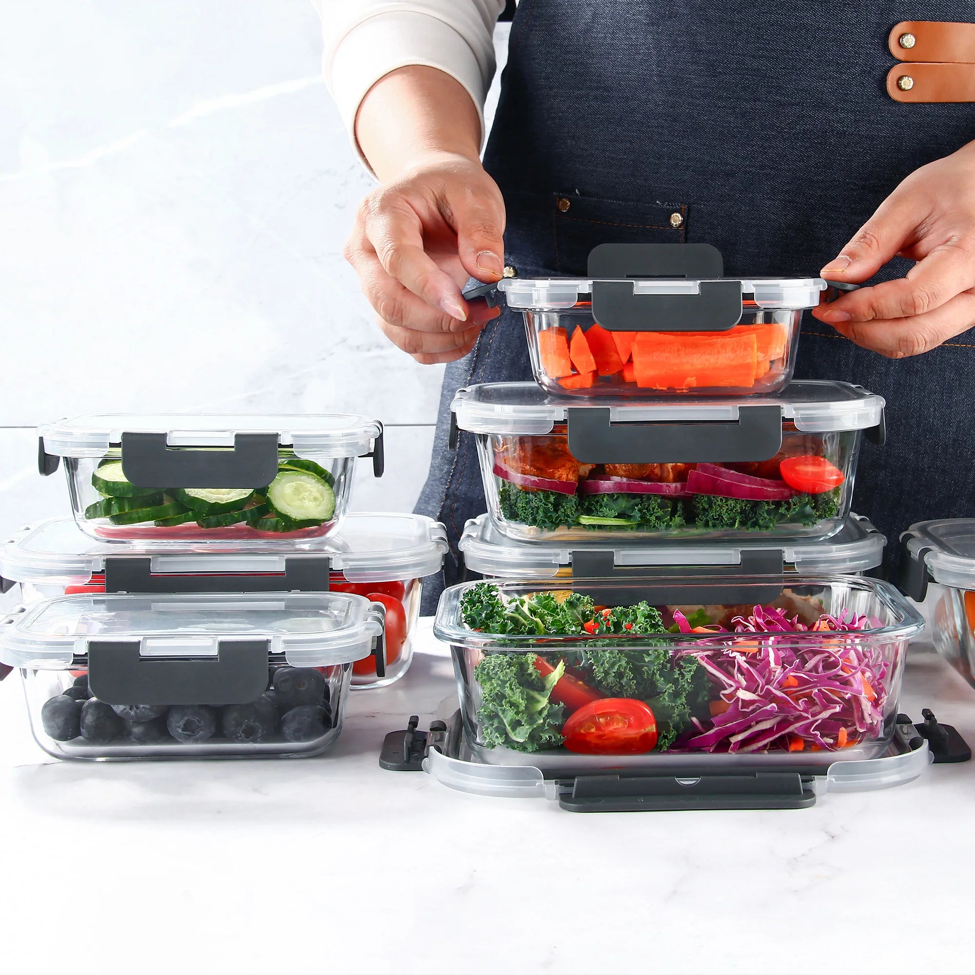 8-Piece Glass Food Storage Containers Set, 6 Sizes