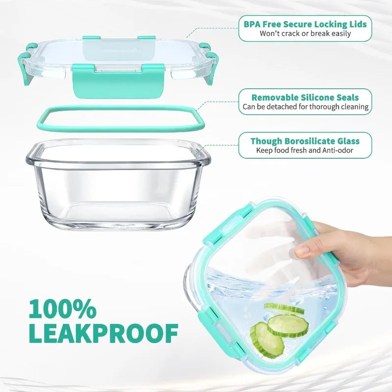 34pcs Glass Food Storage Containers with Lids Set (17 Containers & 17 Lids)