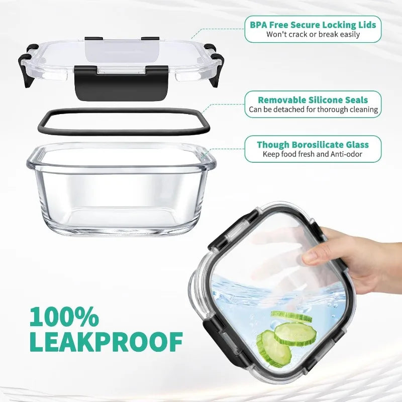 34pcs Glass Food Storage Containers with Lids Set (17 Containers & 17 Lids)
