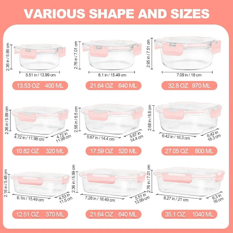 12 Pack Glass Food Storage Containers with Lids