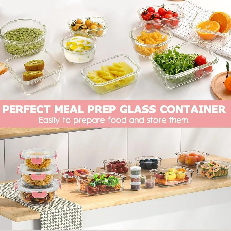 34pcs Glass Food Storage Containers with Lids Set (17 Containers & 17 Lids)