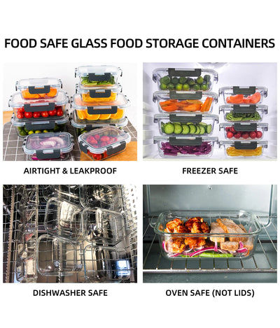 8-Piece Glass Food Storage Containers Set, BPA-Free, Leakproof, Microwave & Oven Safe, 6 Sizes, Borosilicate Glass Lock Lid