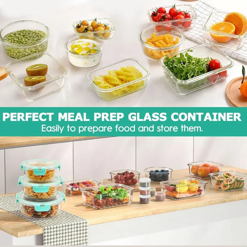 34pcs Glass Food Storage Containers with Lids Set (17 Containers & 17 Lids)