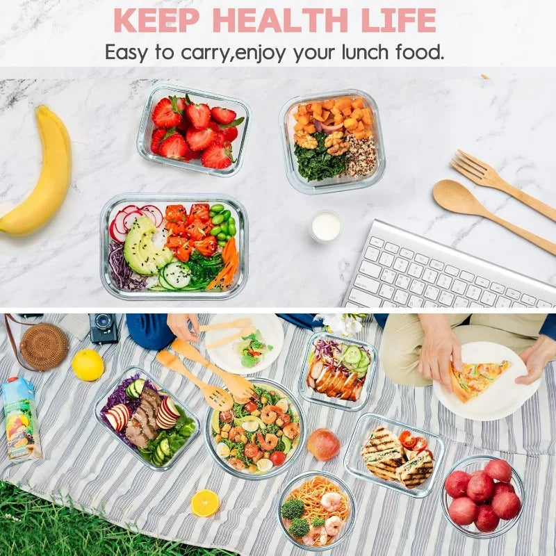 34pcs Glass Food Storage Containers with Lids Set (17 Containers & 17 Lids)