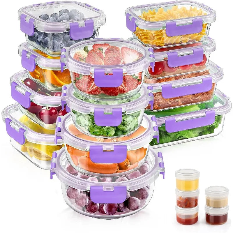 34pcs Glass Food Storage Containers with Lids Set (17 Containers & 17 Lids)