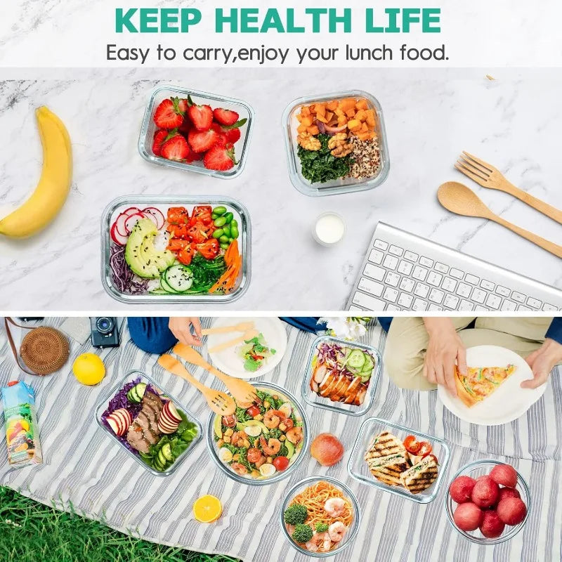 34pcs Glass Food Storage Containers with Lids Set (17 Containers & 17 Lids)