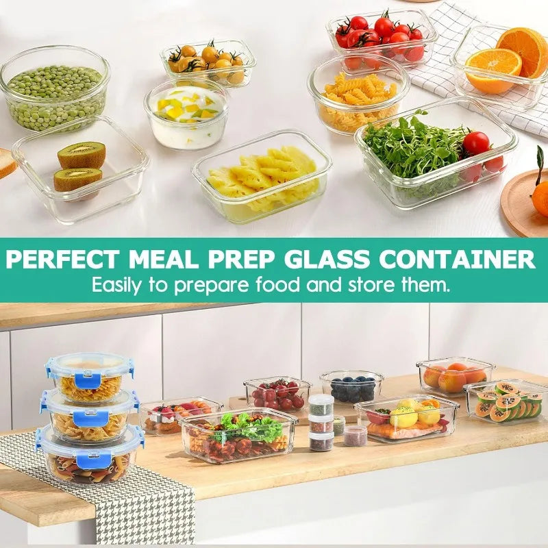 34pcs Glass Food Storage Containers with Lids Set (17 Containers & 17 Lids)
