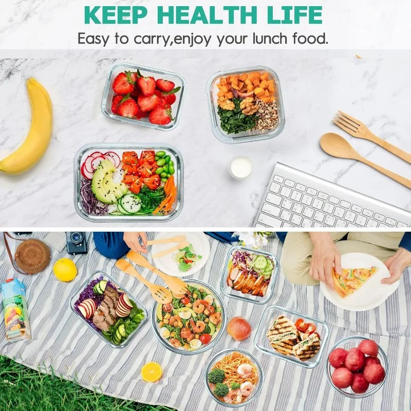 34pcs Glass Food Storage Containers with Lids Set (17 Containers & 17 Lids)