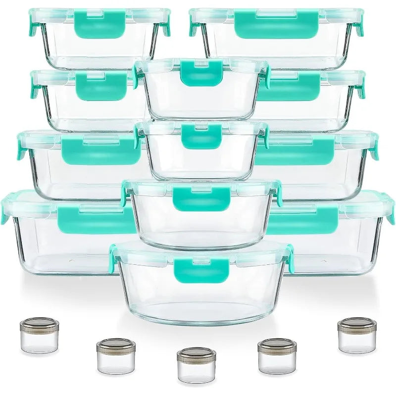 34pcs Glass Food Storage Containers with Lids Set (17 Containers & 17 Lids)