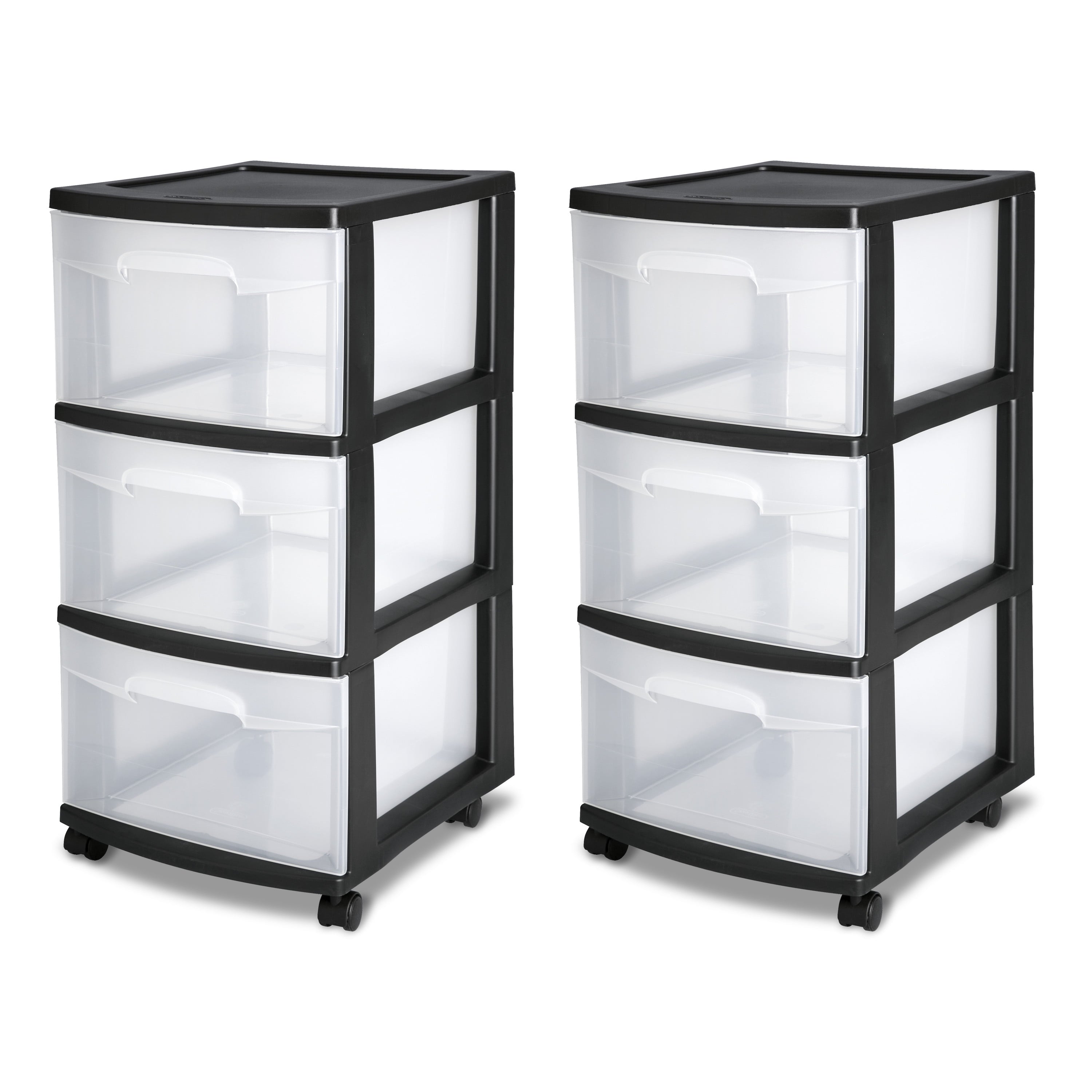 3 Drawer Cart Plastic, Black, Set of 2 - CommunityRateLLC