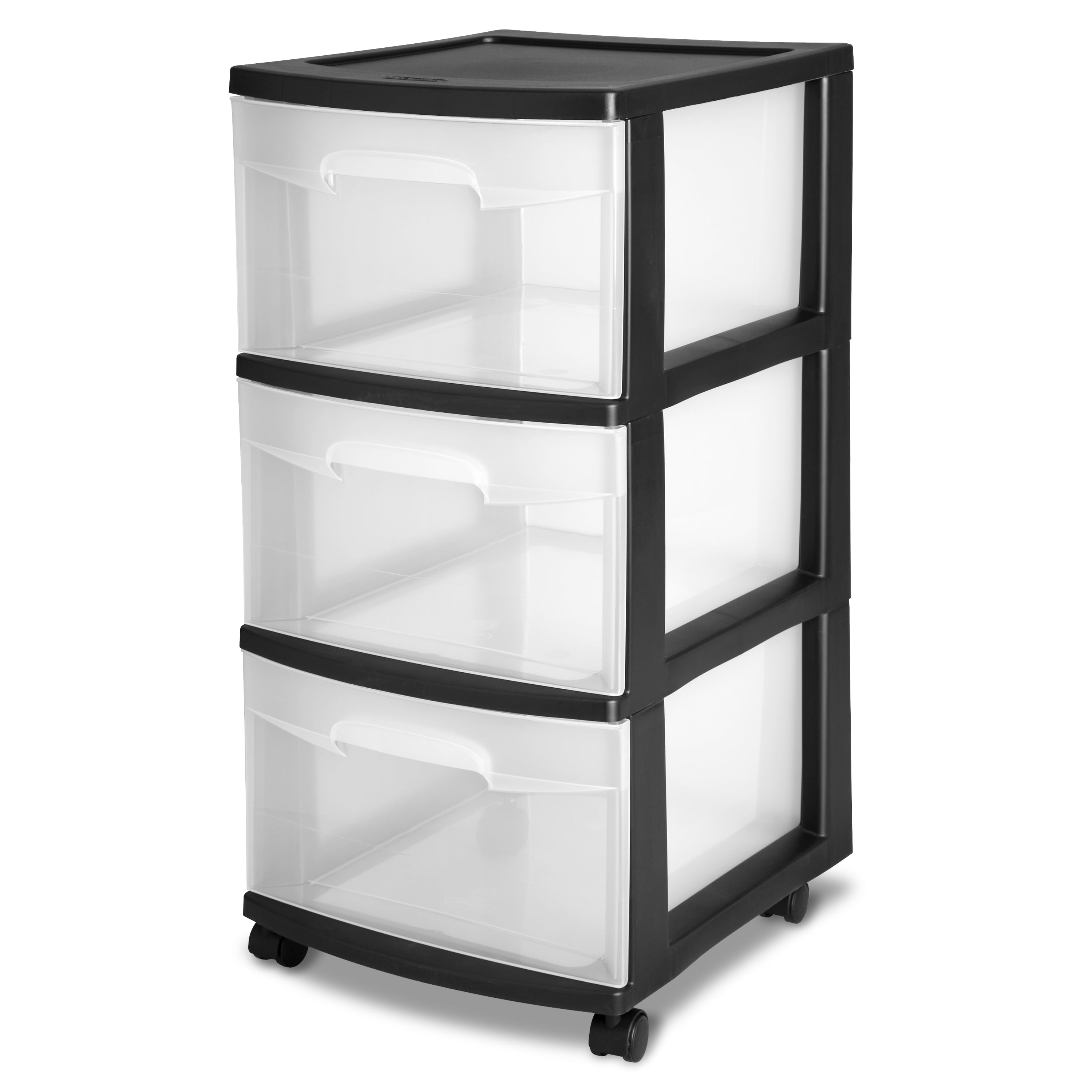 3 Drawer Plastic Cart, Black with Clear Drawers, Adult - CommunityRateLLC