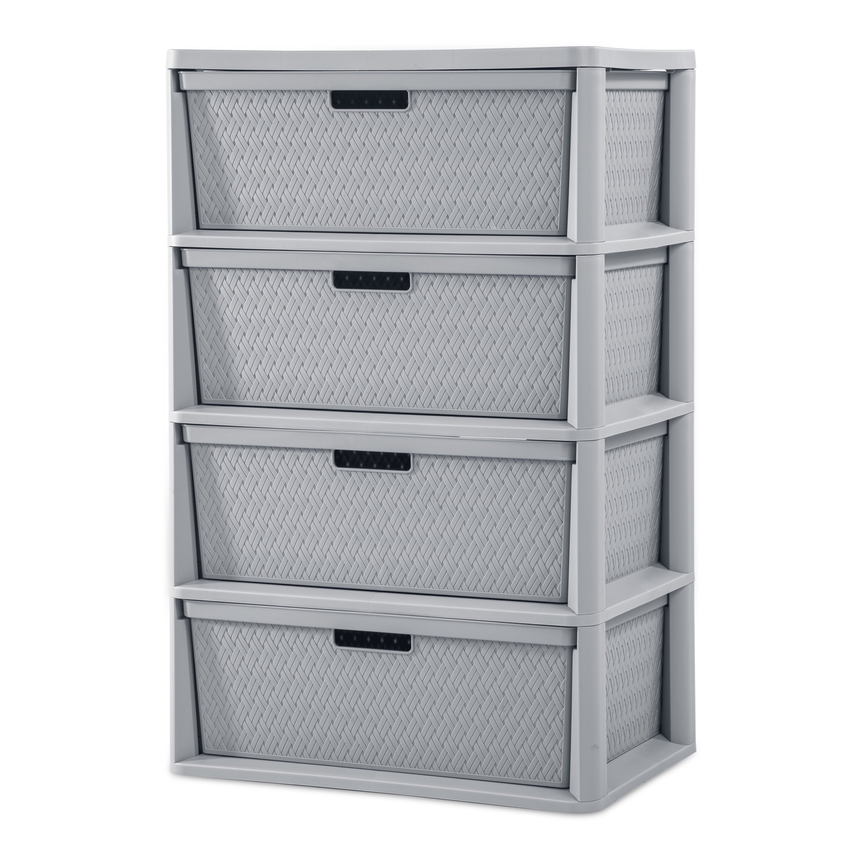 Wide 4 Drawer Cross-Weave Tower Cement