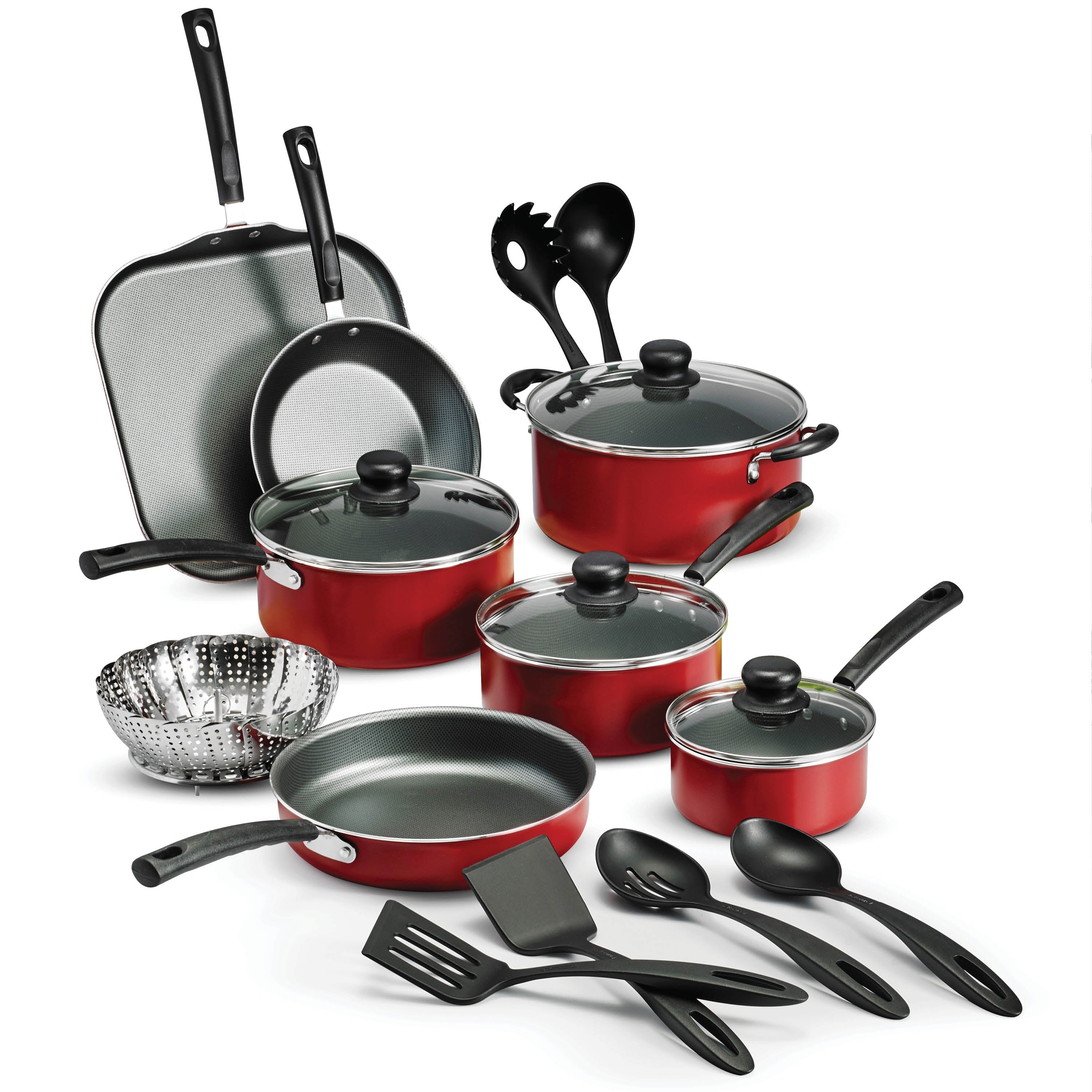 Primaware 18 Piece Non-Stick Cookware Set, Red - CommunityRateLLC