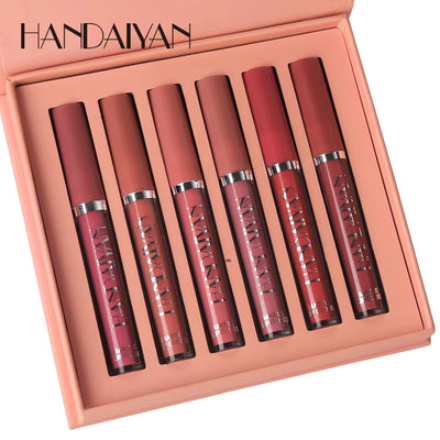 Set of 6 Nonstick Liquid Lipsticks - Long-Lasting Matte Finish Lip Gloss Gift Box, Fade-Resistant Formula
