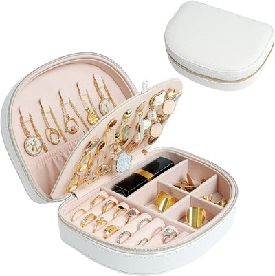 Medium Portable Seashell-Shaped Jewelry Organizer, 2-Layer Travel Jewelry Box in PU Leather for Women - Black