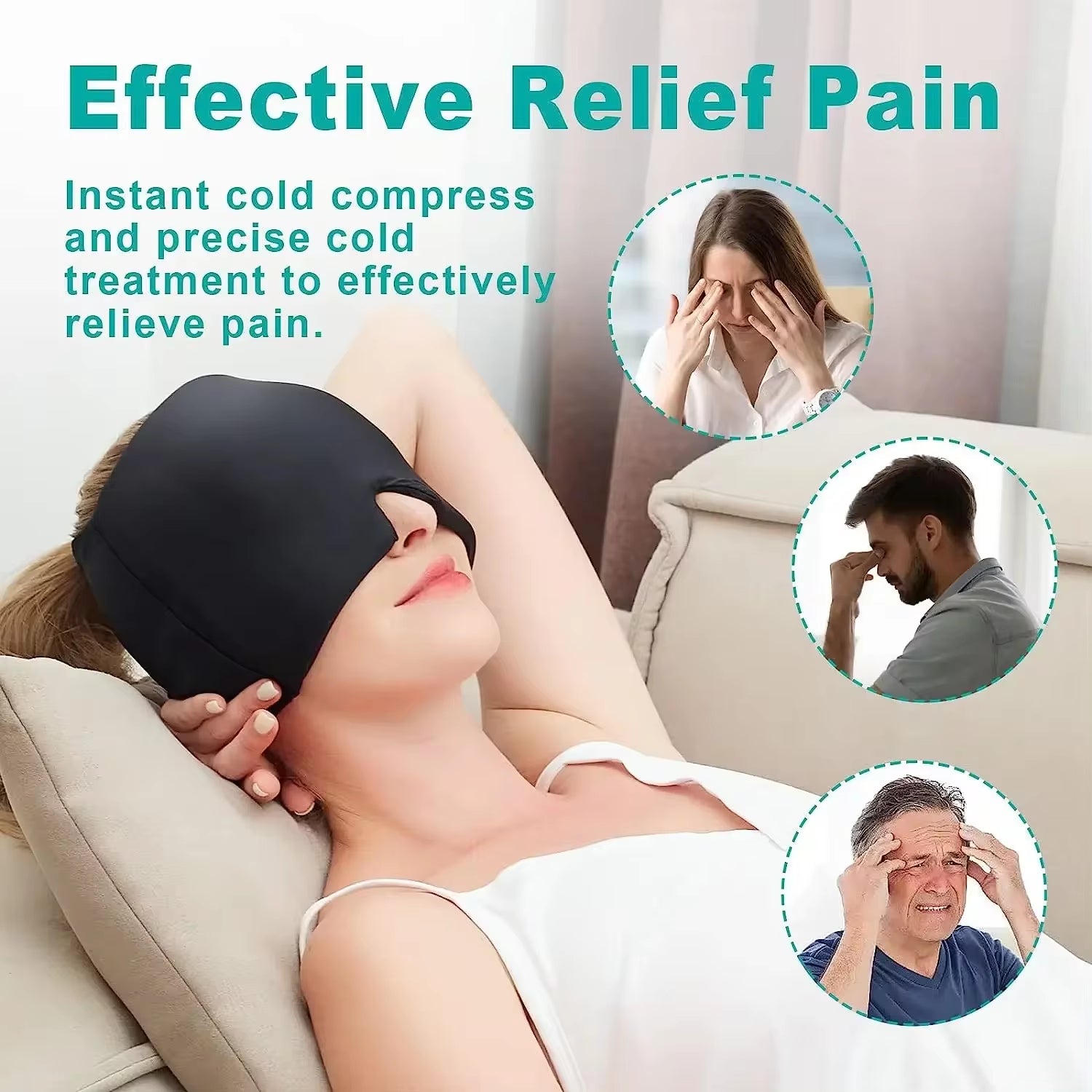 Migraine Relief Hat with Gel Therapy for Hot and Cold Treatment - Ice Cap and Eye Mask for Pain and Stress Relief