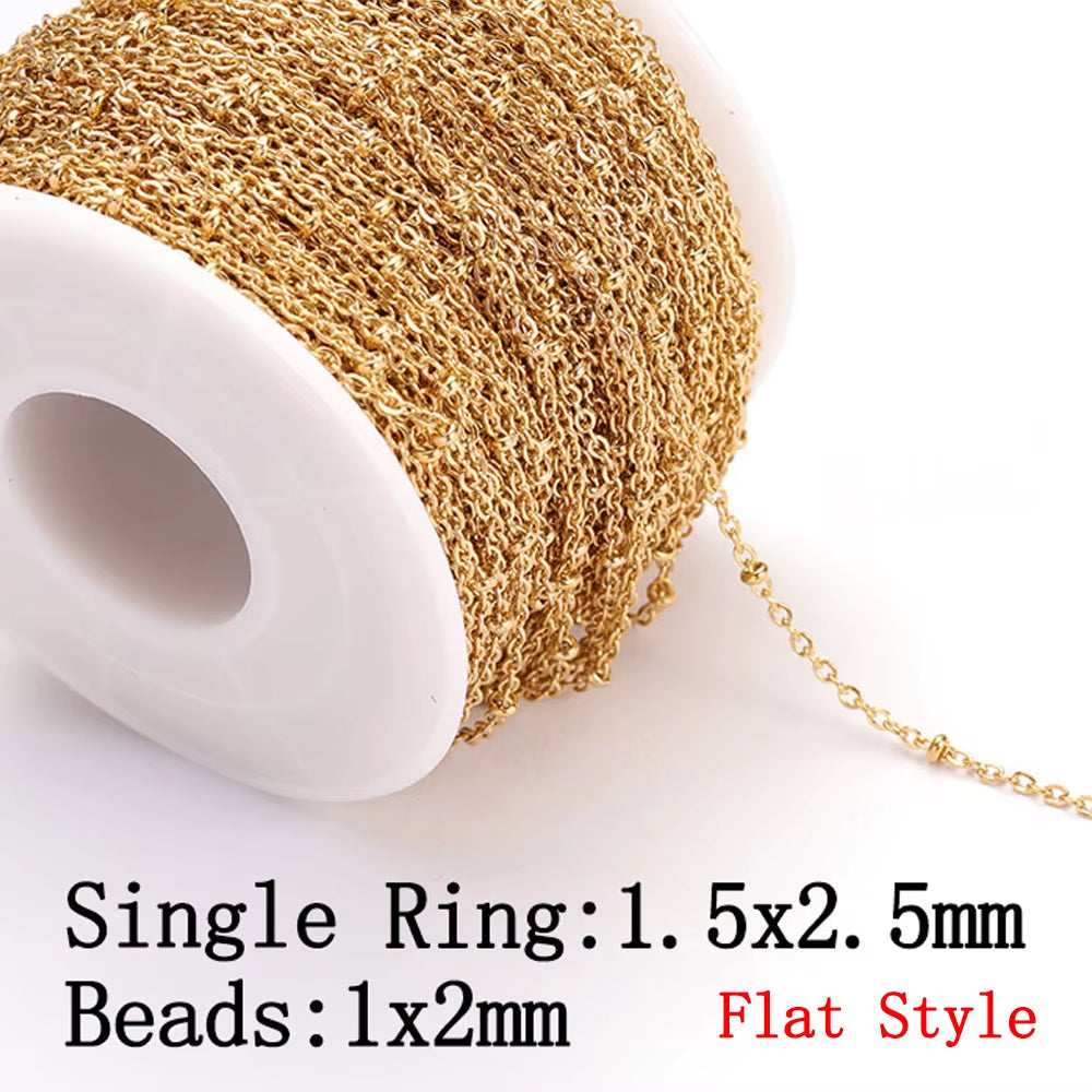 2-Meter No Fade Stainless Steel Chains for Jewelry Making - Gold Beaded Necklace and Bracelet Accessories