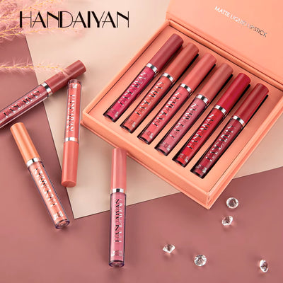 Set of 6 Nonstick Liquid Lipsticks - Long-Lasting Matte Finish Lip Gloss Gift Box, Fade-Resistant Formula