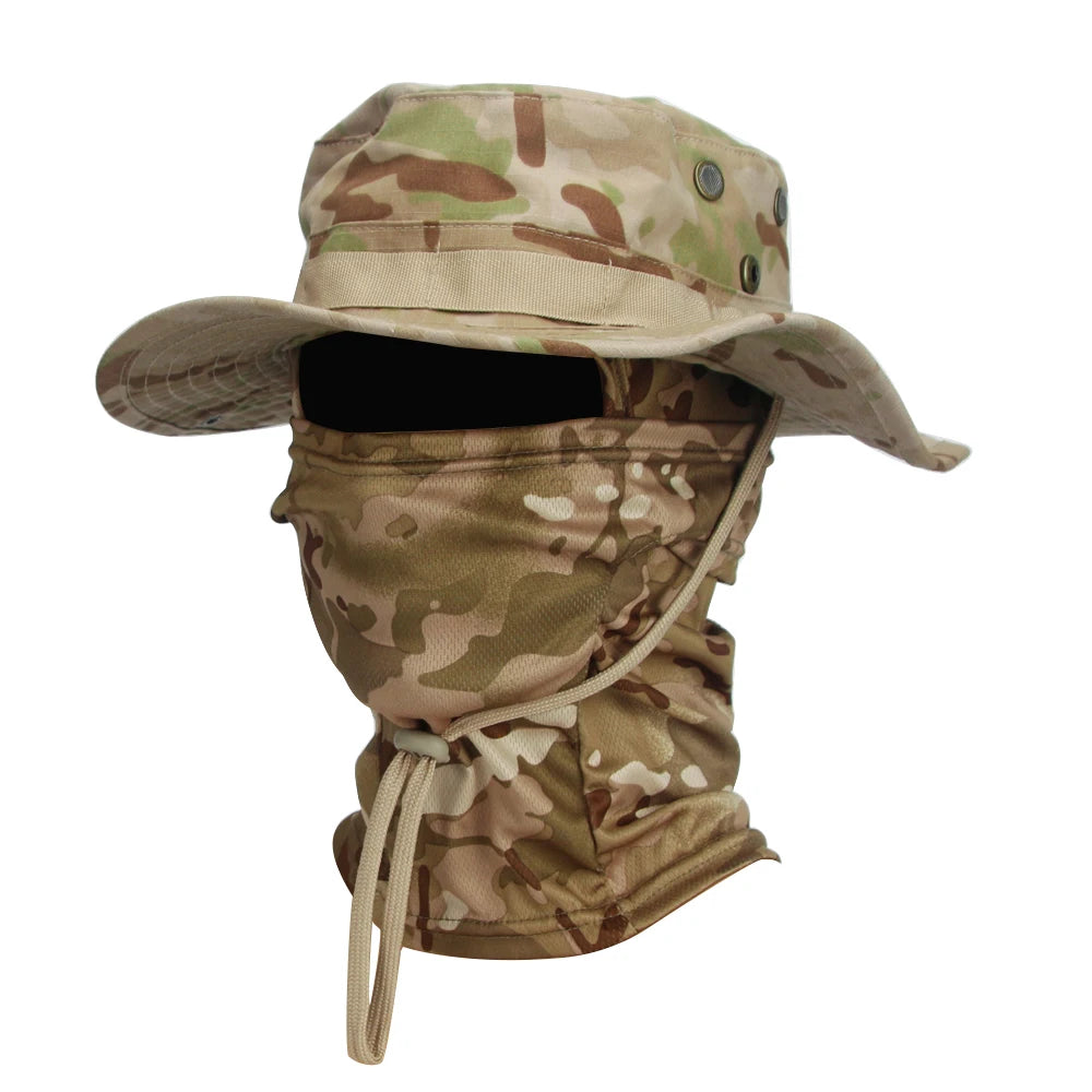 Camouflage Boonie Cap and Balaclava Set - Foldable Soft Outdoor Hat for Hunting and Fishing with Wide Brim for Sun Protection