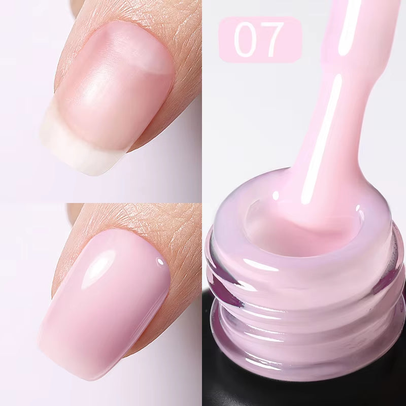 Milky Pink Rubber Base Gel Nail Polish - 15ml Semi-Permanent Glitter Varnish, Soak-Off Self-Leveling UV/LED Gel