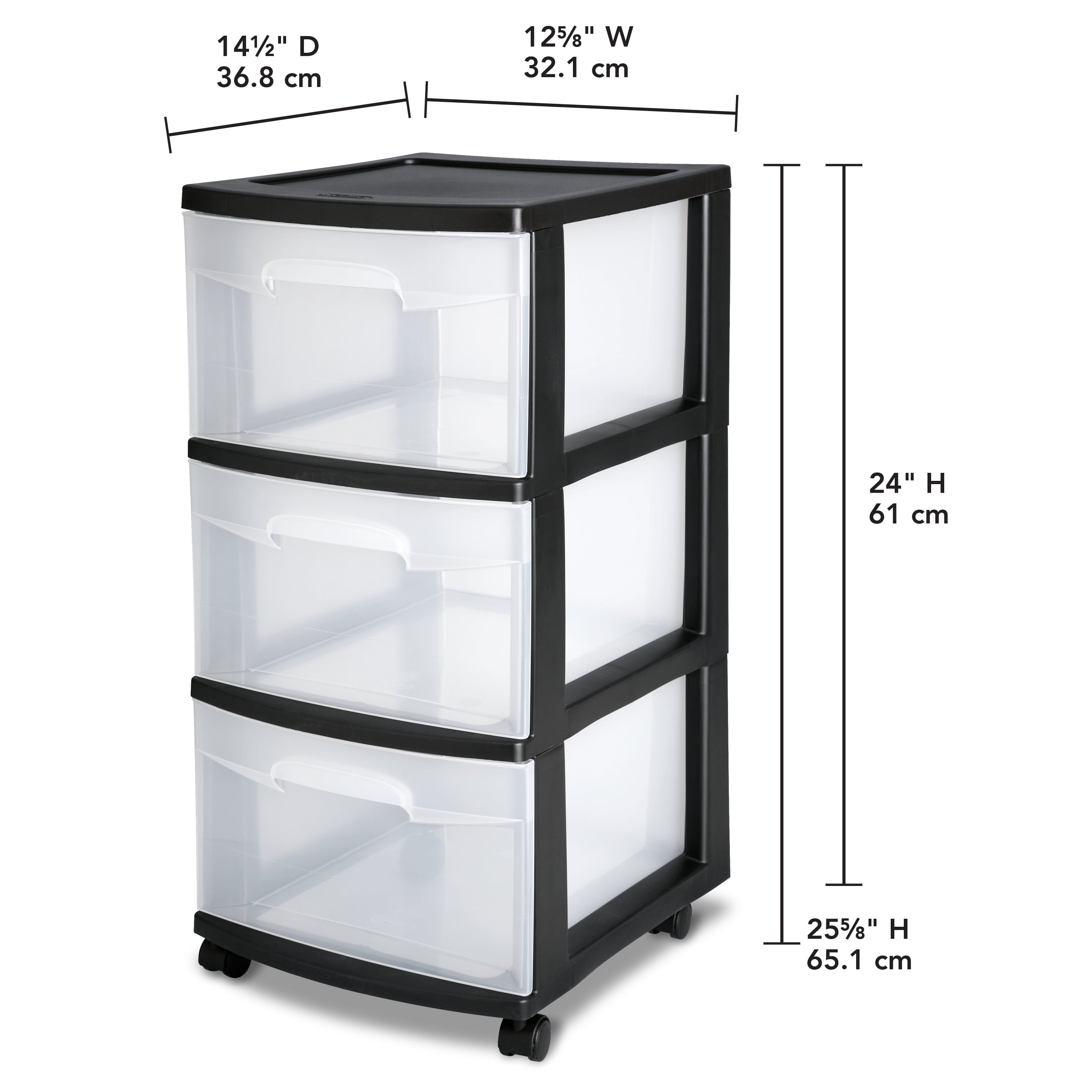 3 Drawer Plastic Cart, Black with Clear Drawers, Adult - CommunityRateLLC