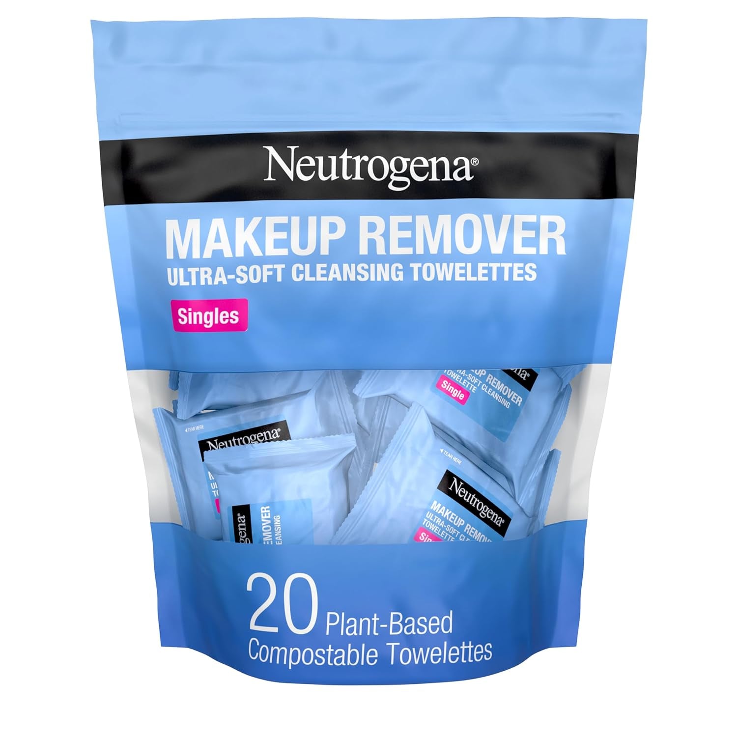 Neutrogena Individually Wrapped Daily Makeup Remover Wipes for Waterproof Makeup, Travel-Friendly Singles, 20 Count