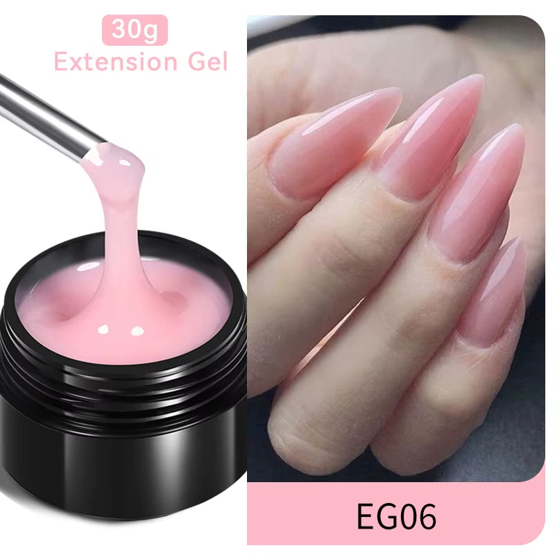 30ml Glitter Pink Hard Jelly Nail Extension Gel - Milky White Clear Soak Off UV Construction Gel
