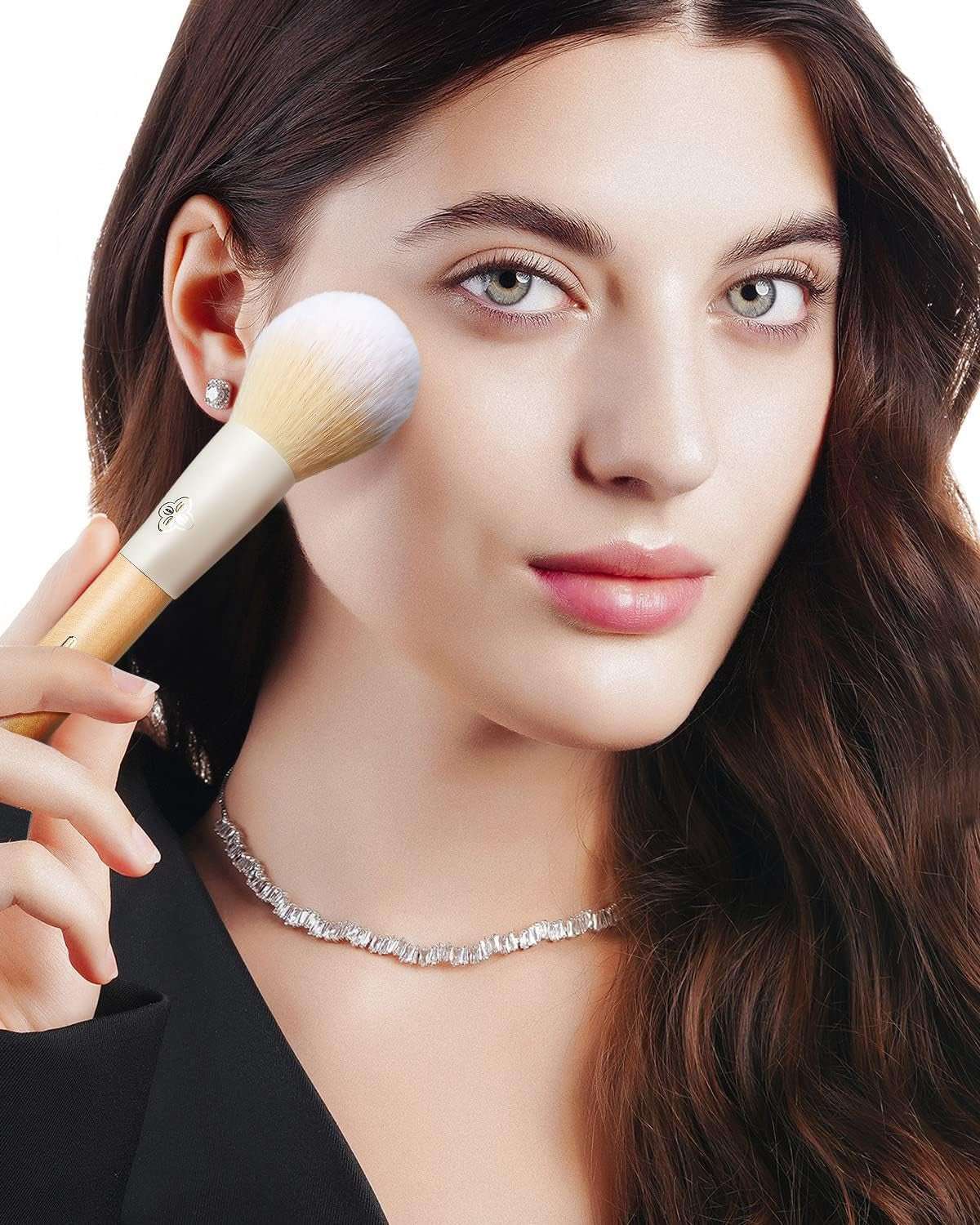 10-Piece Makeup Brush Set with Corn Silk Fiber Vegan Brushes for Foundation, Powder, Concealers, Eye Shadows, and Liquid Kabuki (Original Series).