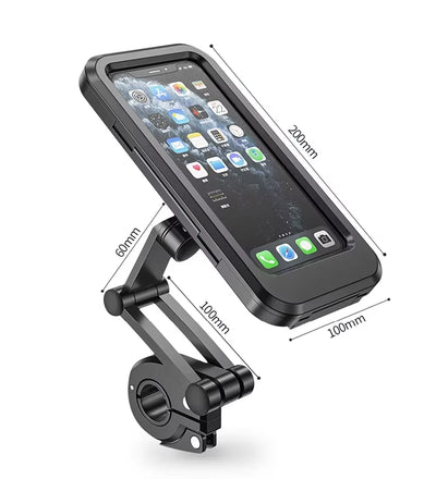 Adjustable 360° Rotating Waterproof Bike and Motorcycle Phone Mount with Anti-Shock Design and Touchscreen Compatibility