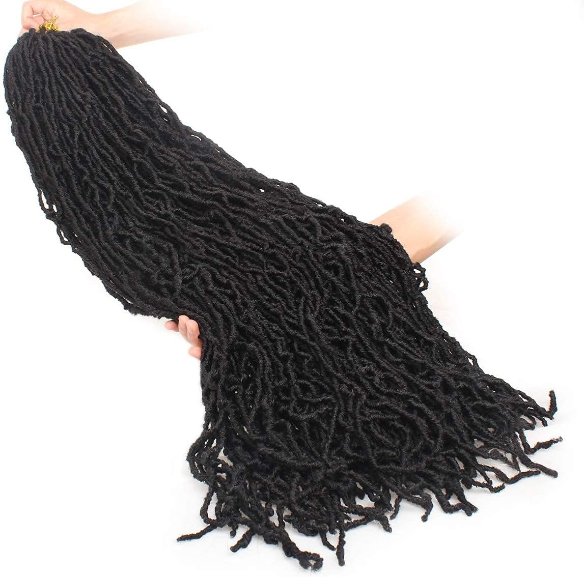 30 Inch New Faux Locs Crochet Hair,6 Packs Pre-Looped Extended Distressed Soft Locs for Black Women, Synthetic Goddess Locs Hair Afro Roots Crochet Locs 1B#.