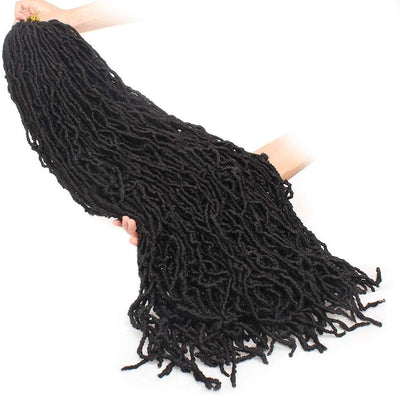30 Inch New Faux Locs Crochet Hair,6 Packs Pre-Looped Extended Distressed Soft Locs for Black Women, Synthetic Goddess Locs Hair Afro Roots Crochet Locs 1B#.