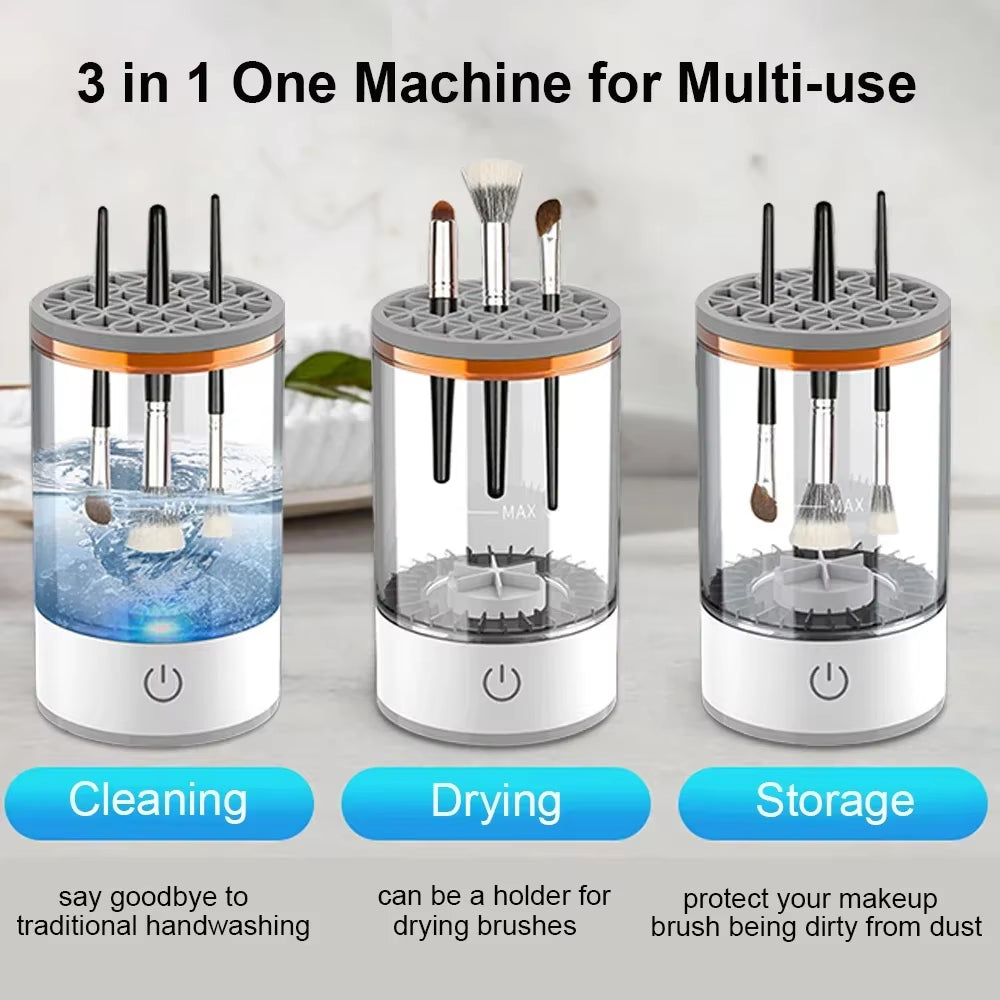 Portable 3-in-1 USB Electric Makeup Brush Cleaner and Quick Drying Rack