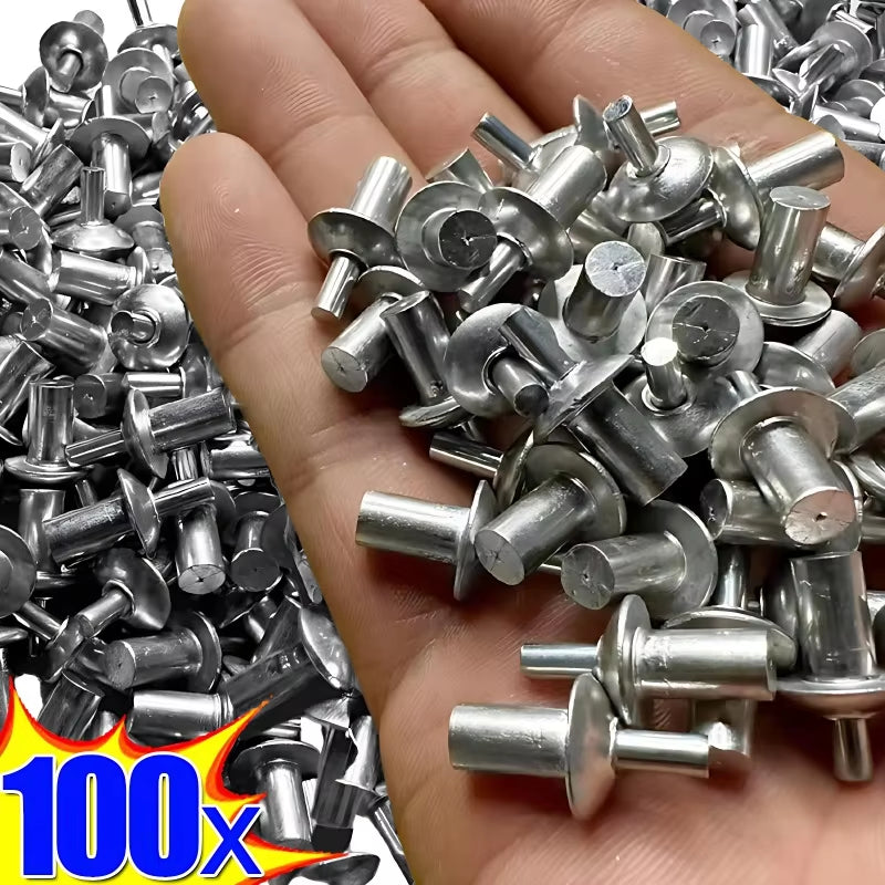 100-Piece Hammer Drive Expansion Rivets - Aluminum Nail Head Percussion Fasteners for Tapping Applications