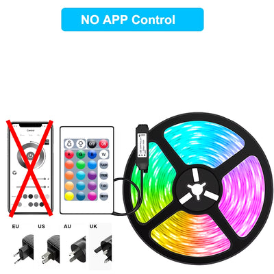 Bluetooth WiFi App-Controlled RGB 5050 SMD Flexible LED Strip Lights with USB Power Adapter and Adhesive Tape